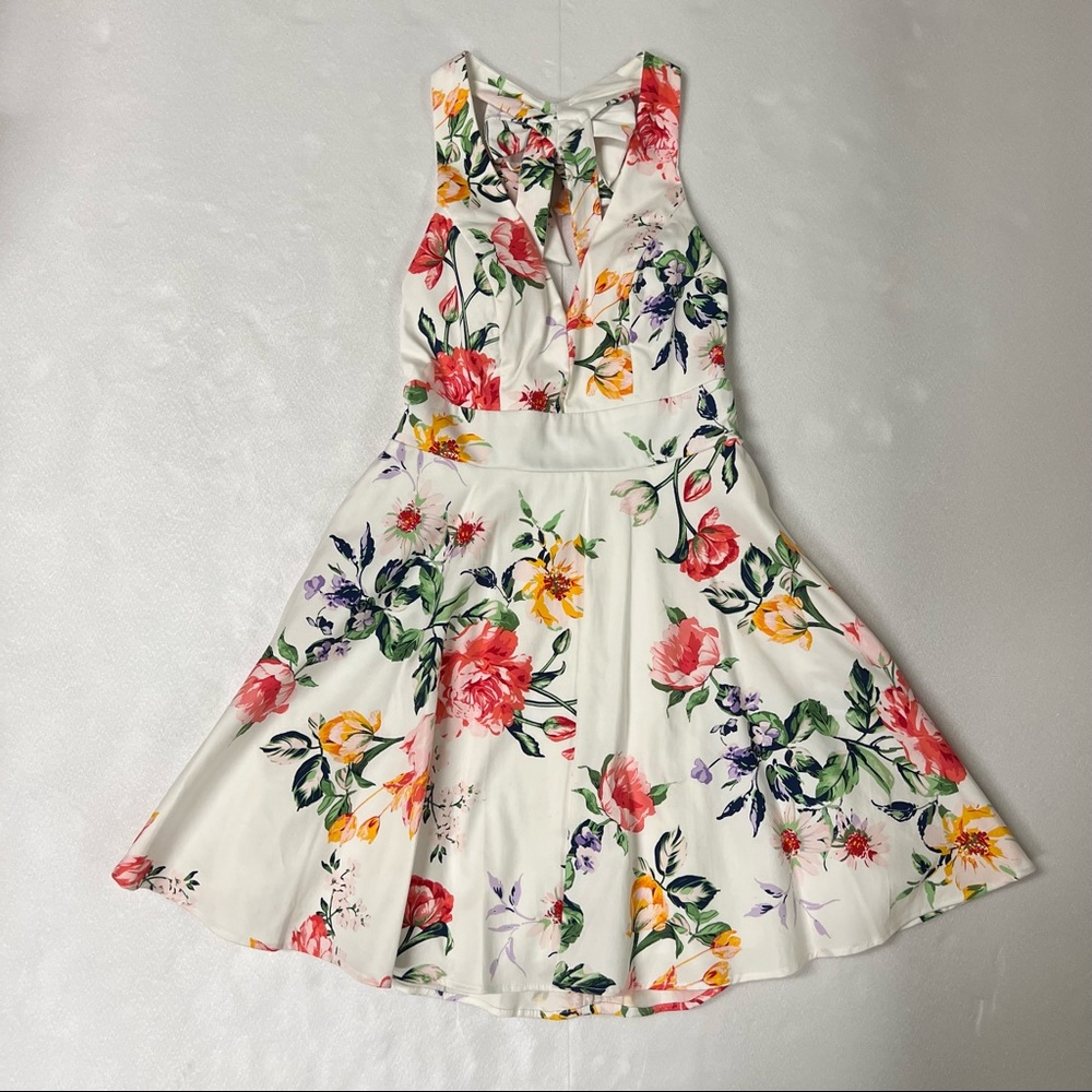 White Halter Floral Bow Dress
